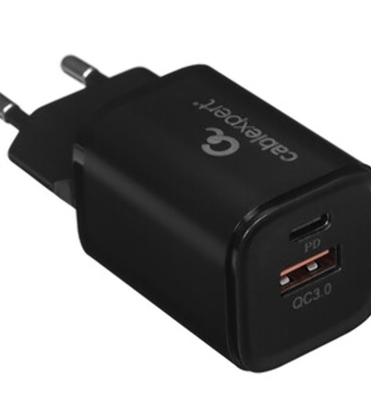 Сетевое зарядное устройство Cablexpert MP3A-PC-43, 30Вт, 3А, быстрая зарядка QC3.0/PD, 2 порта: USB и Type-C, черный, пакет