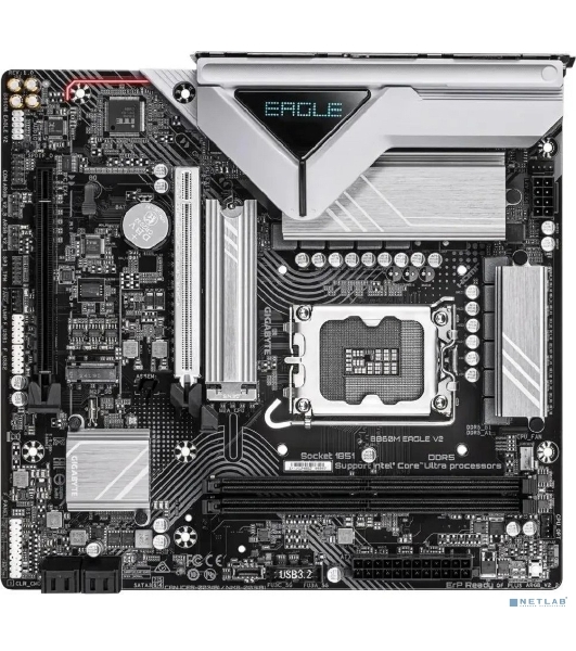 Материнская плата Gigabyte B860M EAGLE V2, LGA1851, Intel B860, 2xDDR5, 4xSATA, 2xM.2, 1xPCIe 5.0 x16, 1xPCIe 4.0 x4, 1xDP, 1xHDMI, 1x2.5Gb LAN, 3xUSB-A 5Gbps, 7xUSB-A 2.0, 1xUSB-C 5Gbps, 3x3.5 мм, 7.1, mATX