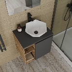 Тумба Bau Dream Blackwood 60 правая, графит, раковина BAU Crystal 40х40, смеситель для раковины высокий Hotel Black, черный, выпуск клик клак, черный, фото5