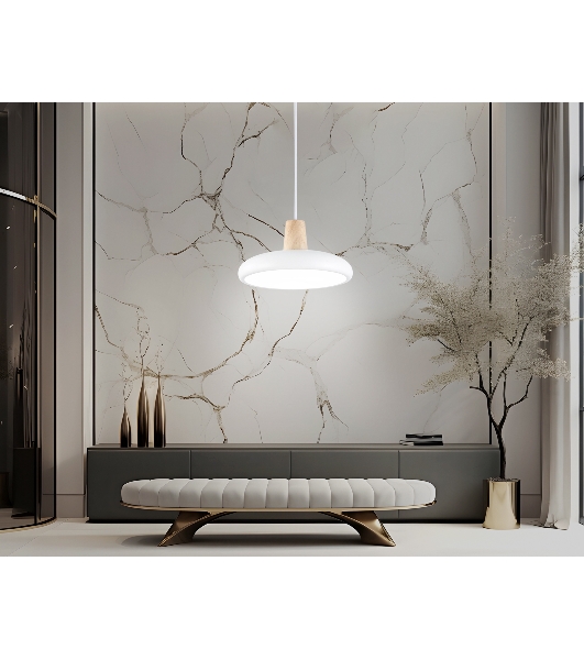 Светильник Ambrella light FL4838 WH/WD белый/дерево 24W 3000-6000K D200*800 (без ПДУ)
