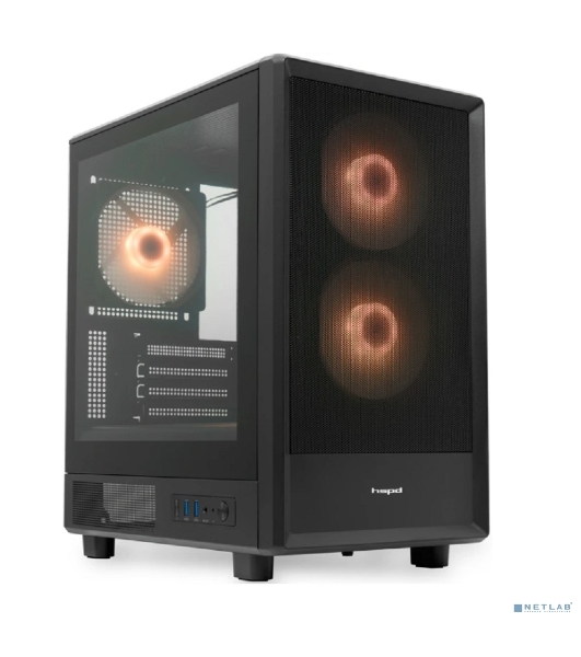Компьютерный корпус HSPD M310, Mesh Mini-tower, черный, TG, 0.4 SPCC, 3x120мм ARGb mATX, mITX 180/280/160мм 1x2.5', 1x3.5', 4xPCI 2xUSB-A 3.0 452x277x418мм