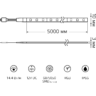 Лента светодиодная LED Gauss 5050 -SMD 14.4W 12V DC RGb IP66 (блистер 5м)