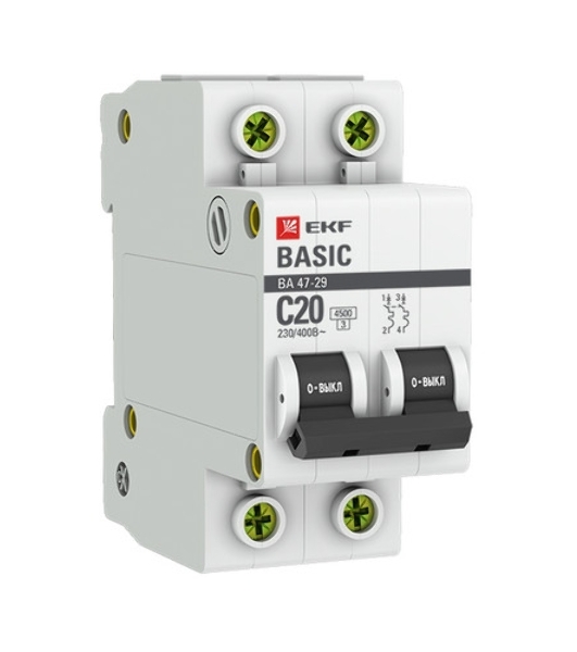 Выключатель автоматический EKF mcb4729-2-20C 2P 20А (C) 4,5кА ВА 47-29 EKF Basic