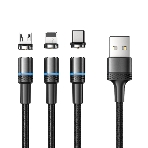 Кабель USB Rexant 3в1 со съемными магнитными портами, Type-С (2A), Lightning (2,4A), Micro USB (2A), 1,2м, в черной оплетке, с LED подсветкой, фото4