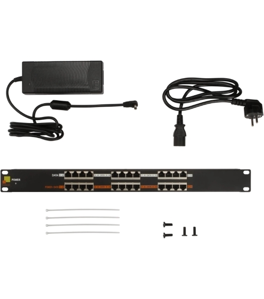 Панель POE 19', 12 портов, с одним блоком питания 48V, 120W