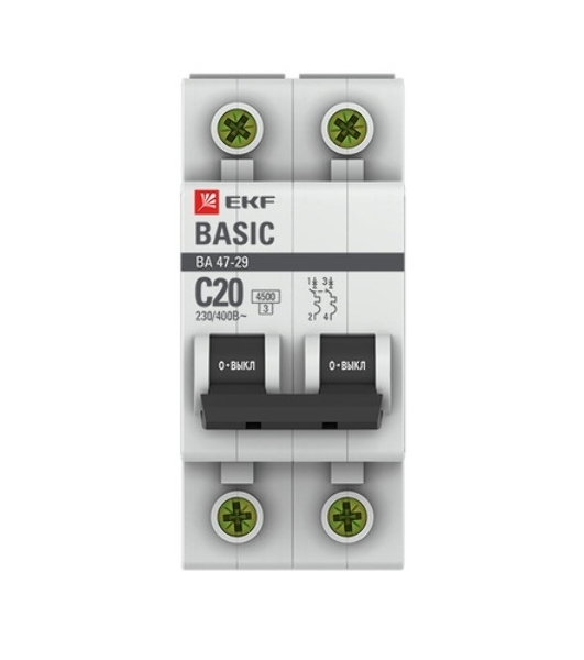 Выключатель автоматический EKF mcb4729-2-20C 2P 20А (C) 4,5кА ВА 47-29 EKF Basic