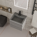 Тумба под раковину Bau Stil Loft grey brushed, раковина кварцевая BAU Stil 50, серый металлик, смеситель Hotel Black, черный, фото7
