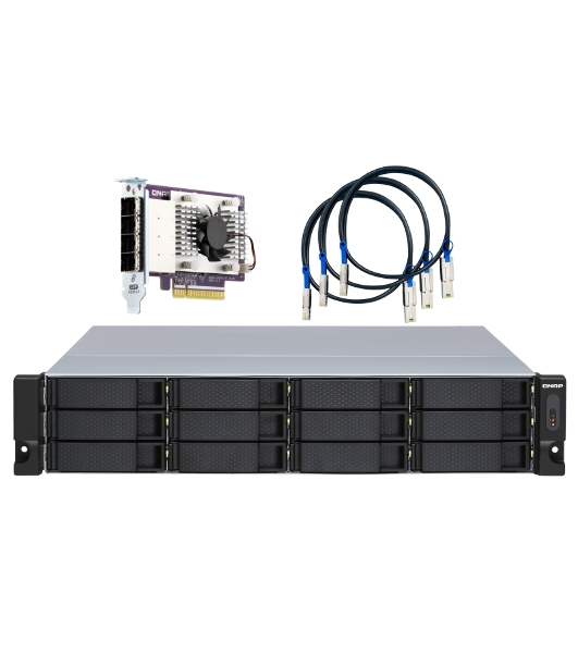 Полка расширения сетевого хранилища без дисков SMB QNAP TL-R1200S-RP SATA 6GB/s JBOD storage enclosure, 12-tray 3,5'/2,5' w/o HDD, 3 x SFF-8088, 2 PSU. Rackmount. W/o rail kit RAIL-B02