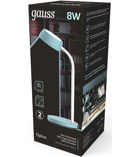 Светильник настольный Gauss Qplus модель GTL602 8W 600lm 4000K 170-265V бирюзовый диммируемый LED 1/8