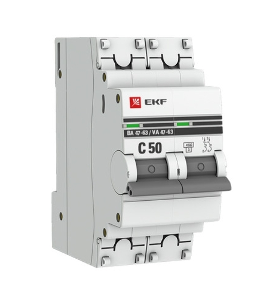 Выключатель автоматический EKF mcb4763-2-50C-pro 2P 50А (C) 4,5kA ВА 47-63 EKF PROxima