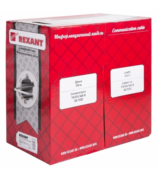 Кабель витая пара Rexant FTP 4PR 24AWG, cat.5e STRANDED (бухта 305 м)