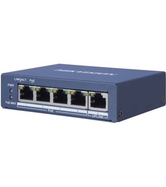 Коммутатор Hikvision DS-3E0505P-E, 4×1 Гбит/с PoE+ + 1×1 Гбит/с, неуправляемый