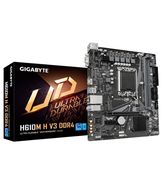 Материнская плата Gigabyte H610M H V3 DDR4, LGA 1700, Intel H610, 2xDDR4, 4xSATA, 1xM.2, 1xPCIe 4.0 x16, 1xPCIe x1, 1xHDMI, 1x 1Gb LAN, 2xUSB-A 3.2 Gen 1, 4xUSB-A 2.0, 3x 3.5 мм, 7.1, mATX