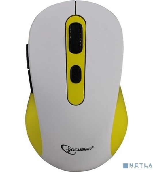 Мышь беспроводная Gembird MUSW-221-Y белый/желтый, 1600 dpi, радиоканал, USB, кнопки - 6