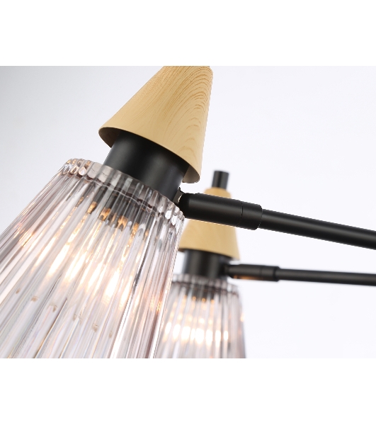 Люстра Ambrella light LH58116/7 BK/LW/SM черный/светлое дерево/дымчатый E14*7 max 40W D750*390