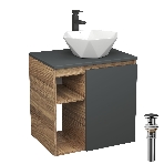 Тумба Bau Dream Blackwood 60 правая, графит, раковина BAU Crystal 40х40, смеситель для раковины высокий Hotel Black, черный, выпуск клик клак, черный, фото4