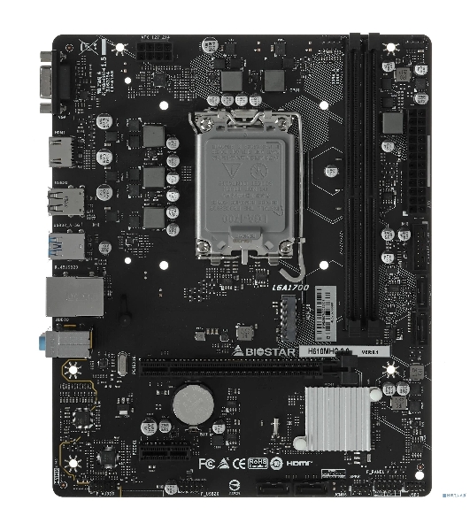 Материнская плата Biostar H610MHC 2.0, LGA1700, Intel H610, 2xDDR4, 4xSATA, 1xM.2, 1xPCIe 4.0 x16, 1xPCIe 3.0 x1, 1xHDMI, 1xVGA, 1x1Gb LAN, 2xUSB-A 5Gbps, 4xUSB-A 2.0, 3x3.5 мм, 7.1, mATX