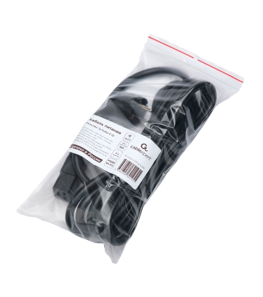 Кабель питания Cablexpert PC-S22-C19-2.5-3M, Schuko-C19, 3x2.5мм2, 16A, с заземлением, медь, 3м, черный, пакет
