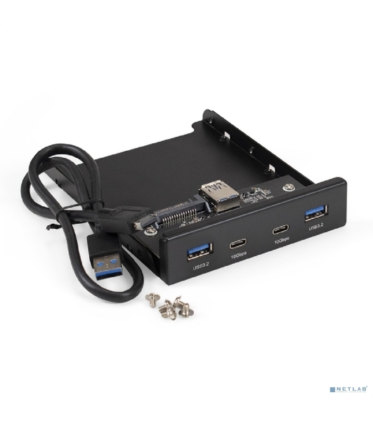 Планка USB на переднюю панель ExeGate U3H-622, 3,5', 2*TypeA +2*TypeC (USB 3.2 Gen2 (SuperSpeed USB 10Gbps), черная, металл, подсоединение к мат. плате)
