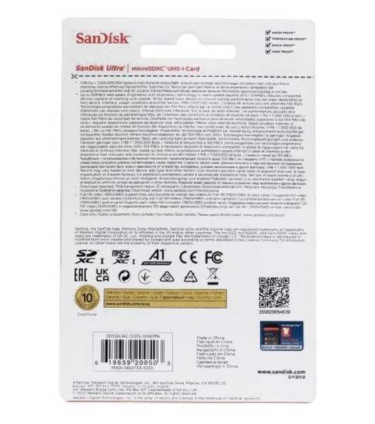 Флеш карта microSD 512Gb SanDisk microSDXC Class 10 Ultra UHS-I A1 140Mb/s