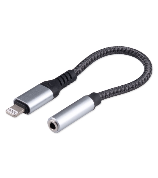 Кабель-переходник AUX Cablexpert CCA-LM3.5F-AL Lightning(M)/Jack3.5(F), алюминий+нейлон.оплётка, 0.15м, пакет