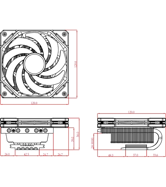 Кулер для процессора ID-COOLING IS-50X-V3 черный 120мм алюминий/медь 2000rpm 31.2db 4-pin 130W 56мм