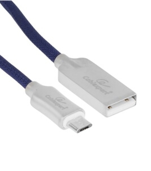 Кабель USB2.0 Cablexpert CC-P-mUSB02Bl-1M, AM/microB, серия Platinum, длина 1м, синий, блистер