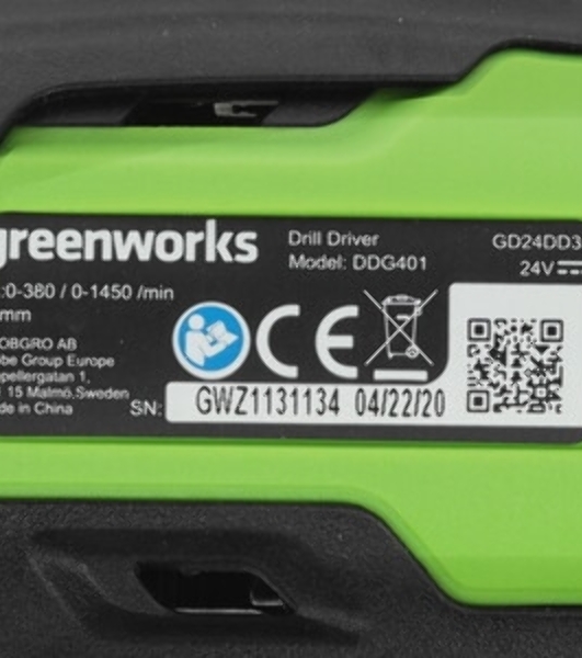 Дрель-шуруповерт GREENWORKS GD24DD35, 24 В, 2 Ач, 35 Нм, бесщеточный