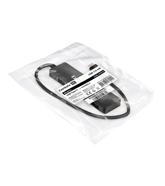 USB-концентратор 4-в-1 ExeGate DUB-4CP/3 (кабель-адаптер USB Type C --> 4xUSB3.0, Plug&Play, черный)
