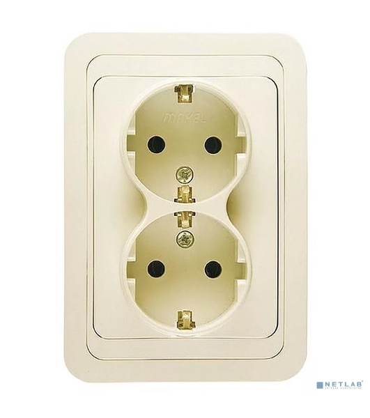 Розетка Makel 2-м СП Mimoza 16А IP20 с заземл. крем/крем