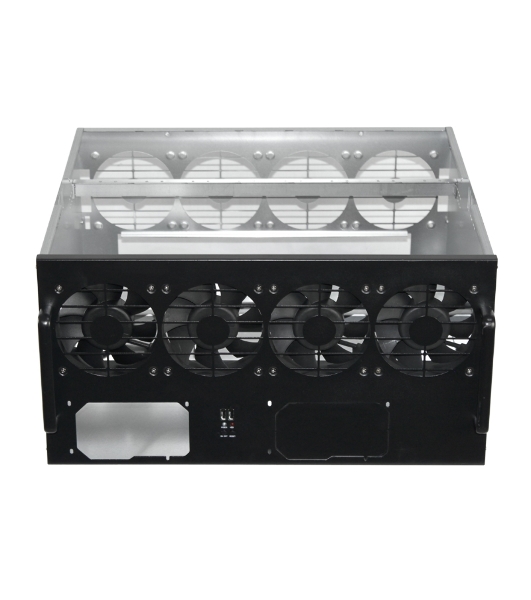 Корпус для майнинга ExeGate EX270771RUS Pro 8-430 (без БП, 2хUSB, 4хfan 120мм, места под: 8 видеокарт, 2 БП)