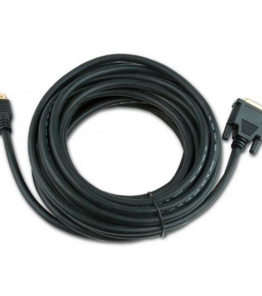 Кабель HDMI-DVI Cablexpert CC-HDMI-DVI-15, 19M/19M, single link, медь, позол.разъемы, экран, 4.5м, черный, пакет