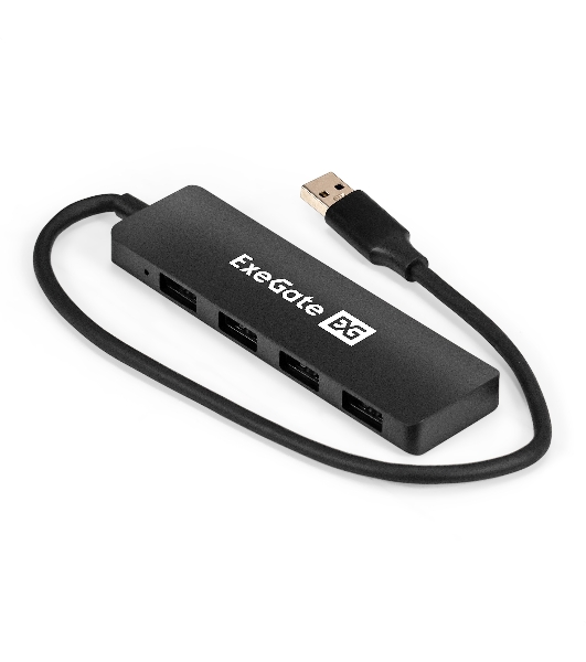 USB-концентратор 4-в-1 ExeGate DUB-4P/3 (кабель-адаптер USB3.0 --> 4xUSB3.0, Plug&Play, черный)