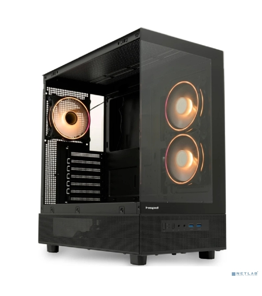 Компьютерный корпус HSPD F710, Panoramic Mid Tower, черный, TG, 0.5 SPCC, 3x120мм ARGb E-ATX, ATX, mATX, mITX 185/395/270мм 2x2.5', 1x3.5', 7xPCI 2xUSB-A 3.0 435x230x457мм