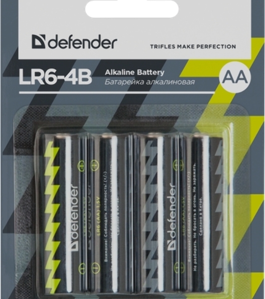 Батарейка алкалиновая Defender LR6-4S АА, шринк, 4 шт., EcoLine