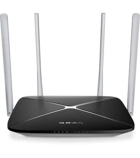Беспроводный маршрутизатор Mercusys AC12, Dual Band, (867Мбит/с на 5 ГГц + 300Мбит/с на 2,4 ГГц)4 порта 100 Мбит/с, 4 фиксированных антенны