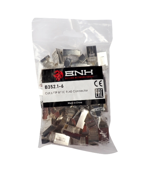Разъём BNH, RJ45, кат. 6, экр., обжимной, для кабеля, 100 шт, цвет: прозрачный
