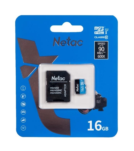 Флеш карта microSDHC 16Gb Netac P500 NT02P500STN-016G-R (с SD адаптером) 80Mb/s
