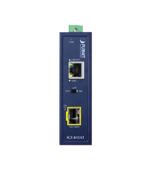 Медиаконвертор PLANET IGT-815AT IP30 Compact size Industrial 100/1000BASE-X SFP to 10/100/1000BASE-T Media Converter (-40 to 75 C, LFP Supported)