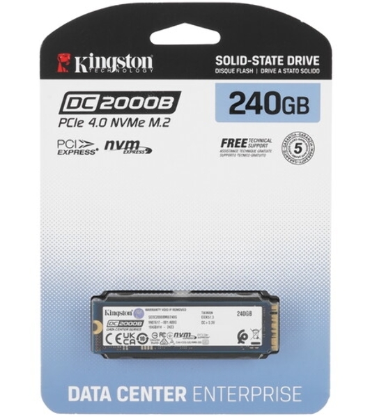 Накопитель SSD Kingston DC2000B, 240Gb, PCIe 4.0 x4, M.2 2280, R/W 4500/400