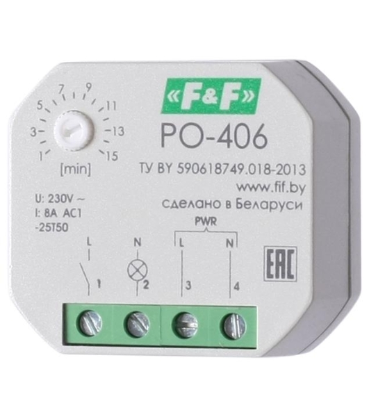 Реле времени PO-406 (задержка выкл./управ. контактом 230В 8А 1НО IP20 монтаж в коробку d-60мм) F&F EA02.001.019