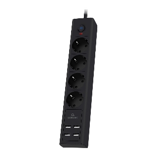 Сетевой фильтр Cablexpert Exnovo, EXN-4-U4-B-2, 4р, 16А, 4хUSB, 3.4A, 2 м, ур. защиты 4+, черный, коробка