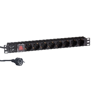 Блок розеток горизонтальный ExeGate ServerPro PDU-19H802 Al-8S-EU1.8-SW, 19', 1U, Алюминий, 8 Schuko, кабель с евровилкой VDE-250V-16A-3*1.5мм2, 1.8 метра, выкл. с подсветкой, черный