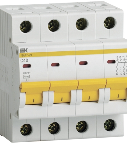 Выключатель автоматический IEK MVA20-4-040-C ВА47-29 4Р 40А 4,5кА х-ка С IEK