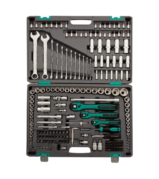 Набор инструментов STELS 141151/4'' 3/8'' 1/2'' cr-v s2 усиленный кейс 216 предм.