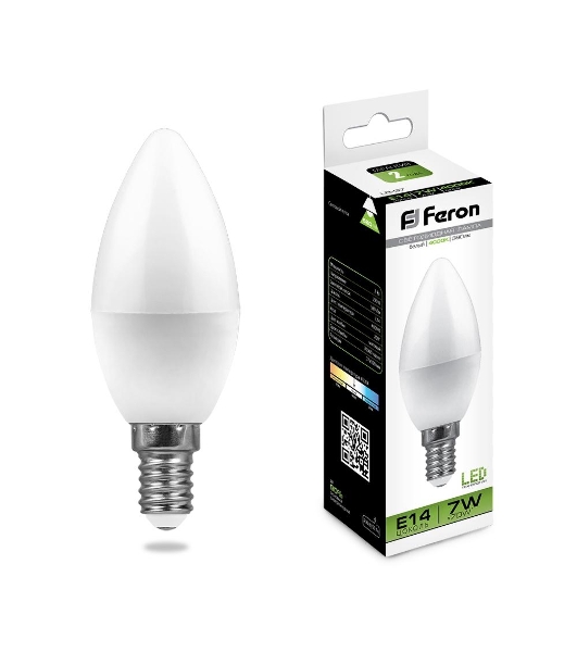 Лампа светодиодная Feron LB-97 7W 230V E14 4000K свеча
