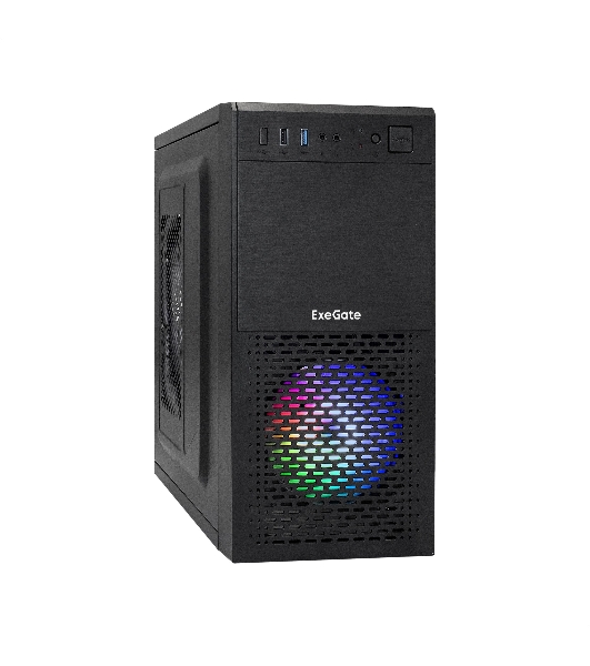Компьютерный корпус Minitower ExeGate mEVO-7807-NPX500 (mATX, БП 500NPX 12см, 1хUSB+1хUSB 3.0, черный 1x12см с RGb подсветкой)