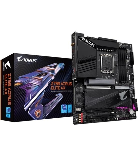 Материнская плата Gigabyte Z790 AORUS ELITE AX, LGA 1700, Intel Z790, 4xDDR5, 6xSATA, 4xM.2, 1xPCI-E 5.0 x16, 1xPCI-E 3.0 x4, 1xDP, 1xHDMI, 1x 2.5Gb LAN, 2xUSB-A 2.0, 3xUSB-A 3.2 Gen 1, 2xUSB-A 3.2 Gen 2, 1xUSB-C 3.2 Gen 2x2, 7.1, ATX