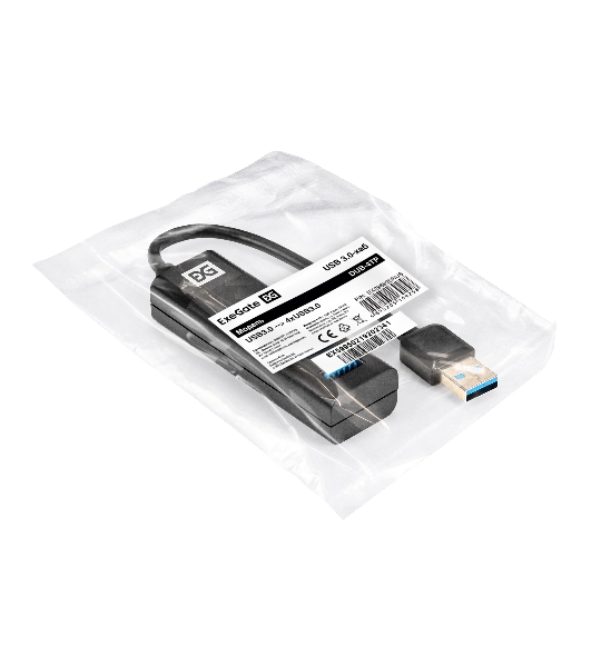 USB-концентратор 4-в-1 ExeGate DUB-4TP (кабель-адаптер USB3.0 --> 4xUSB3.0, Plug&Play, черный)