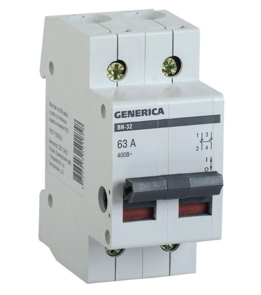 Выключатель нагрузки IEK MNV15-2-063 (мини-рубильник) ВН-32 2Р 63А GENERICA